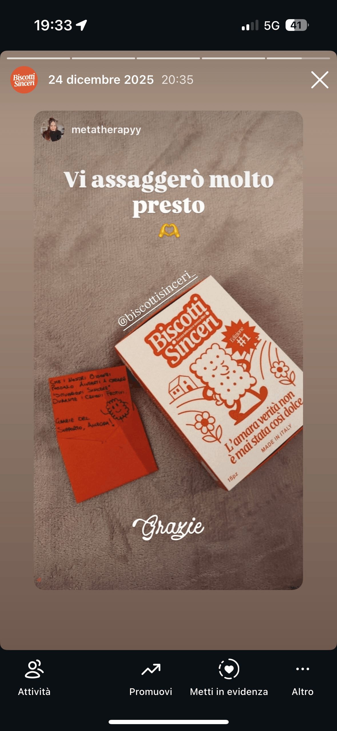 Storia Instagram di un cliente con i Biscotti Sinceri